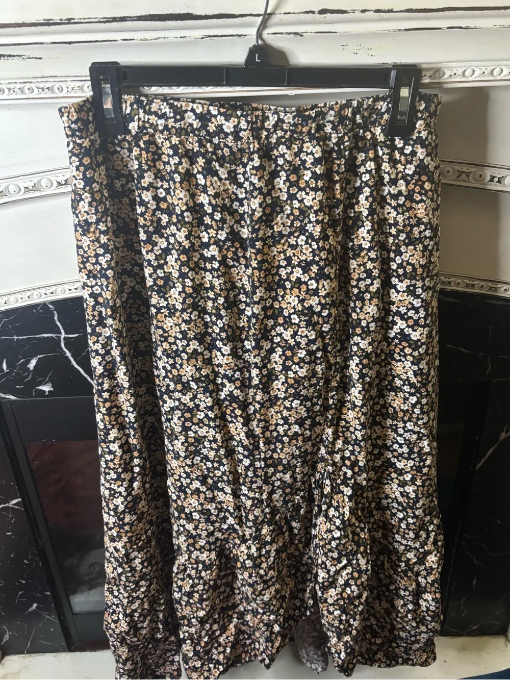 Black Floral Maxi Skirt with Cream Blossom Print